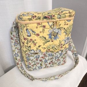 Floral Insulated Bottle Cooler Tote Wine Water Fabric Crossbody Adjustable Strap